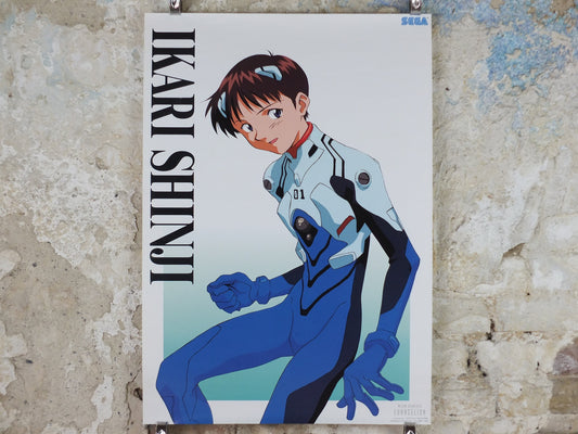 1995 Neon Genesis Evangelion Poster, Ikari Shenji, Eva from SEGA, by Katsuichi Nakayama, Japanese mecha anime TV series, wall art decor