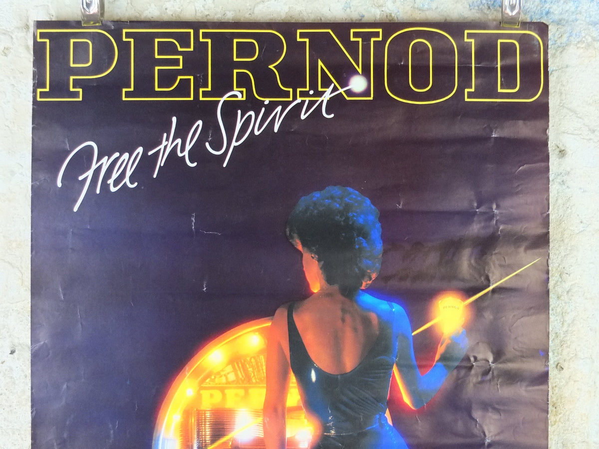 1980s Pernod Poster, Free the Spirit, Woman at Jukebox, apéritif pastis France, alcoholic drink, advertising print wall art decor