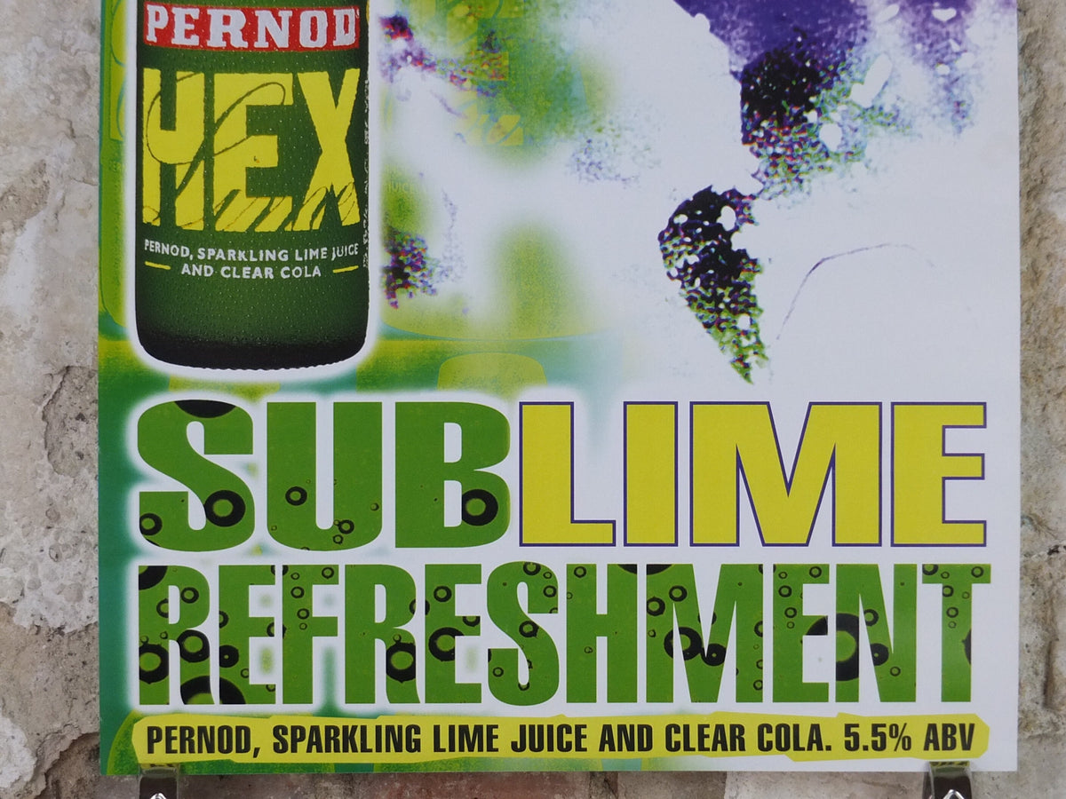 1990s Pernod Hex Poster, Alcopops, Snowboarder, Sublime refreshment, lime cola alcoholic drink, advertising print wall art decor