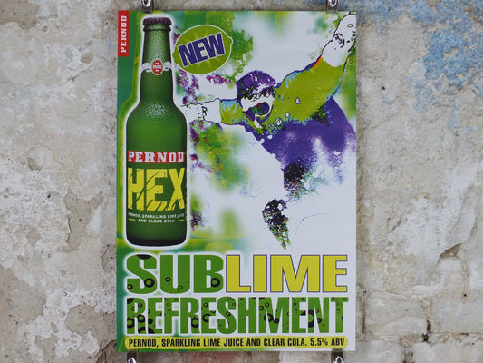 1990s Pernod Hex Poster, Alcopops, Snowboarder, Sublime refreshment, lime cola alcoholic drink, advertising print wall art decor
