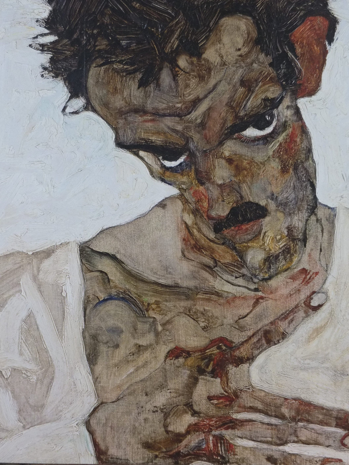 1990s Egon Schiele Poster, self portrait with bowed head 1912, Leopold Museum Wien, Expressionism gallery exhibition, wall art decor
