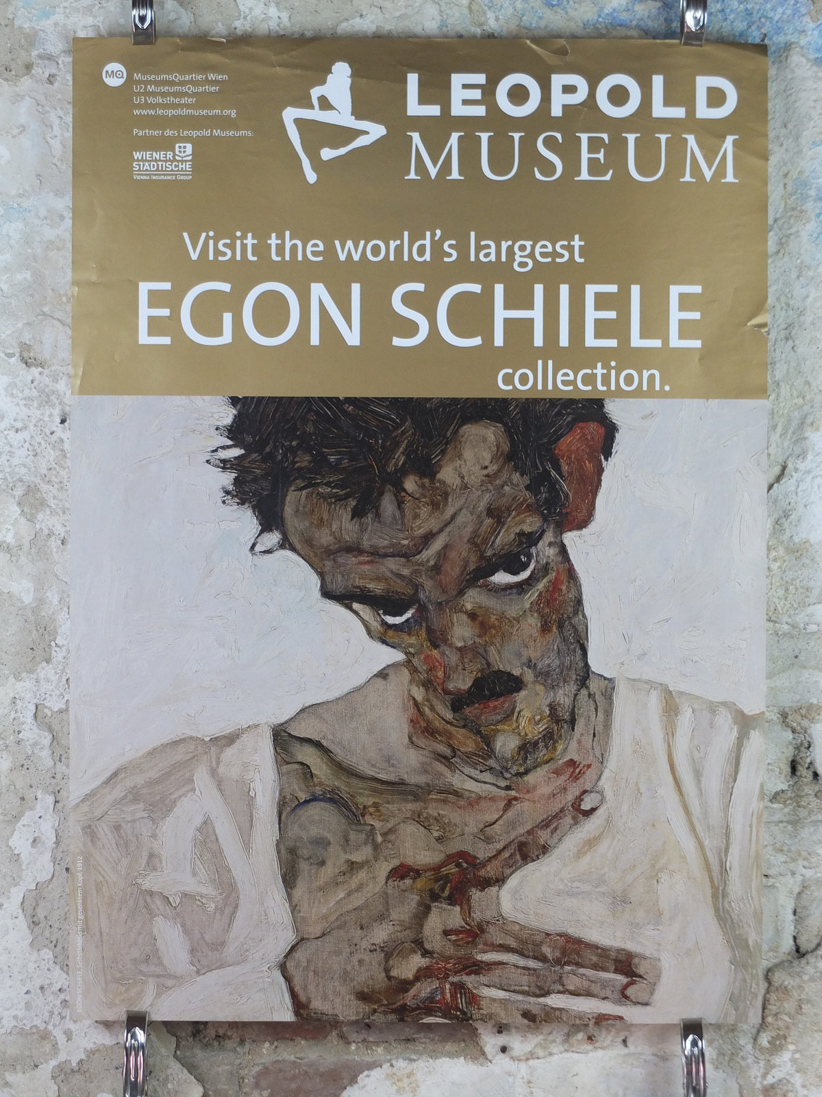 1990s Egon Schiele Poster, self portrait with bowed head 1912, Leopold Museum Wien, Expressionism gallery exhibition, wall art decor