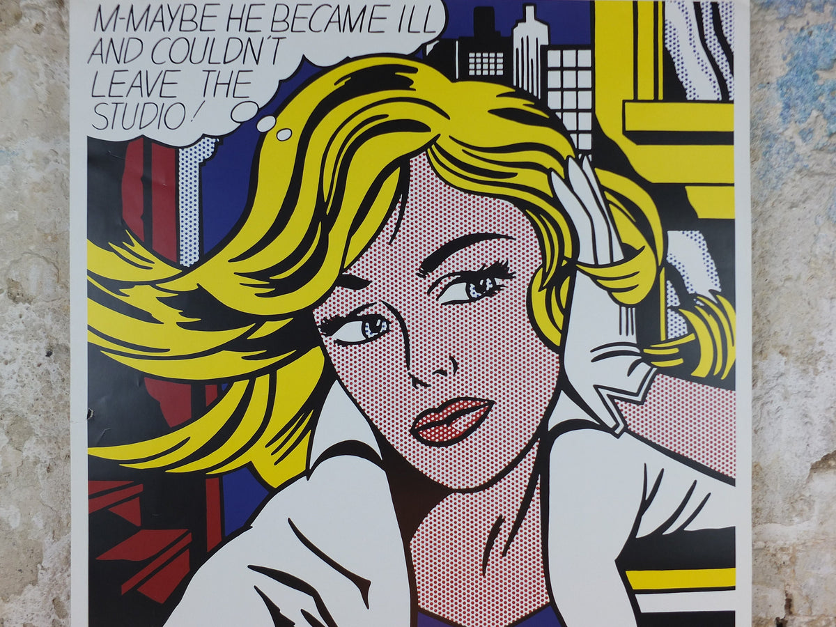 2000s Roy Lichtenstein Poster, "M-Maybe" 1965, Museum Ludwig Koln, Maybe in Cologne, Gallery Exhibition wall art decor and memorabilia