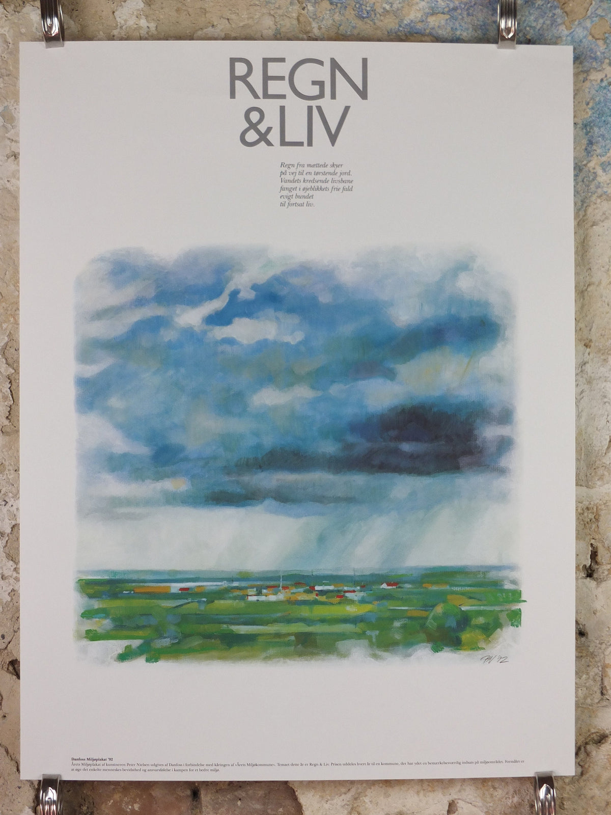 1992 Rain & Life Poster, Regn and Liv, Environmental Danish Design, by Peter Nielsen for Danfoss, Scandanavian wall art decor