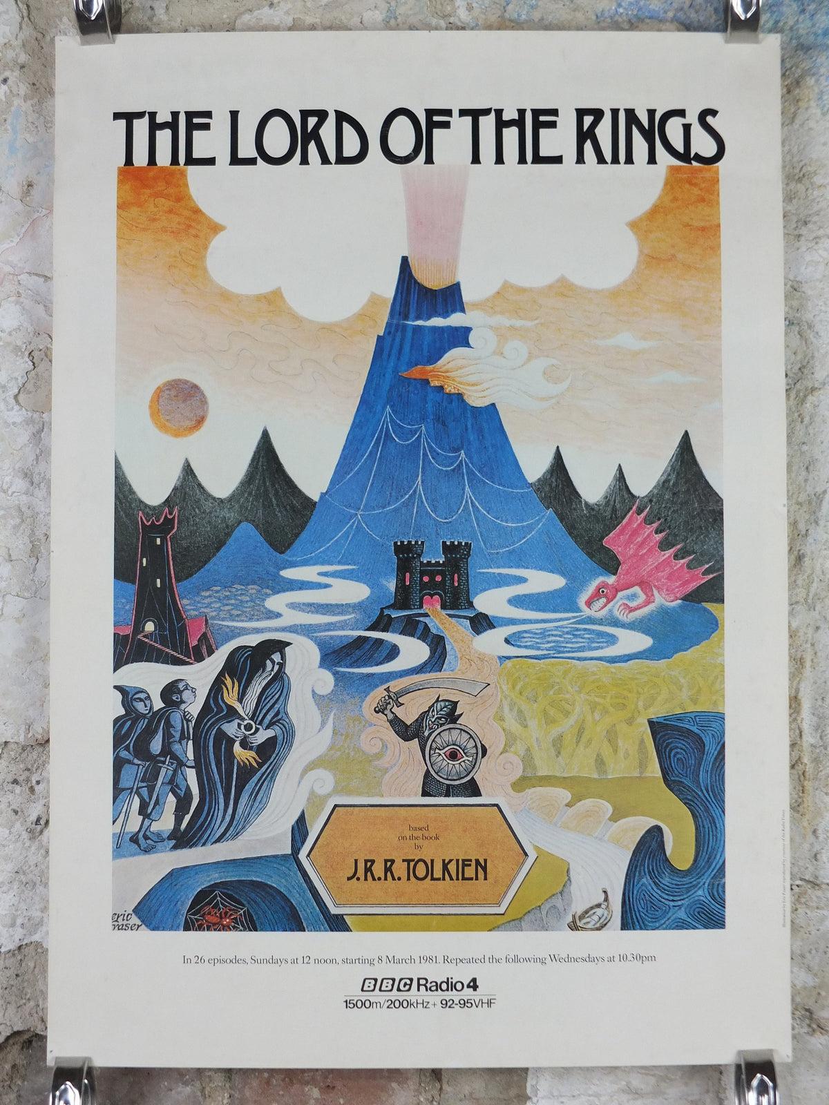 1981 Lord of the Rings Poster, J.R.R. Tolkien by Eric Fraser, BBC Radio 4 fantasy, Middle Earth, Brian Sibley, 26 episodes, wall art decor