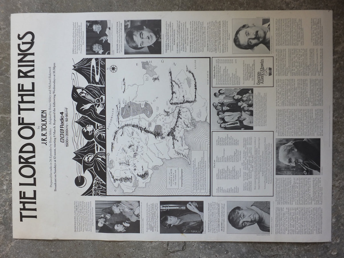 1981 Lord of the Rings Poster, J.R.R. Tolkien by Eric Fraser, BBC Radio 4 fantasy, Middle Earth, Brian Sibley, 26 episodes, wall art decor
