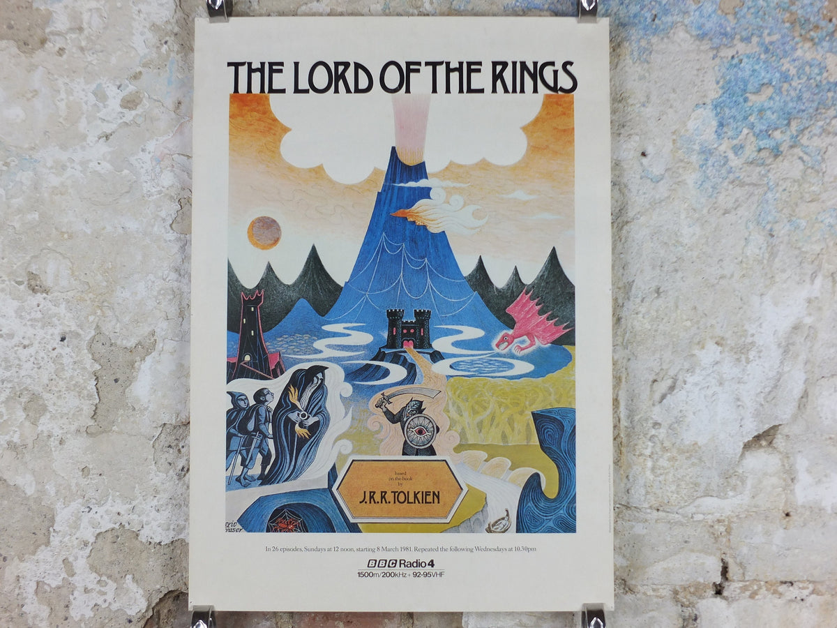 1981 Lord of the Rings Poster, J.R.R. Tolkien by Eric Fraser, BBC Radio 4 fantasy, Middle Earth, Brian Sibley, 26 episodes, wall art decor