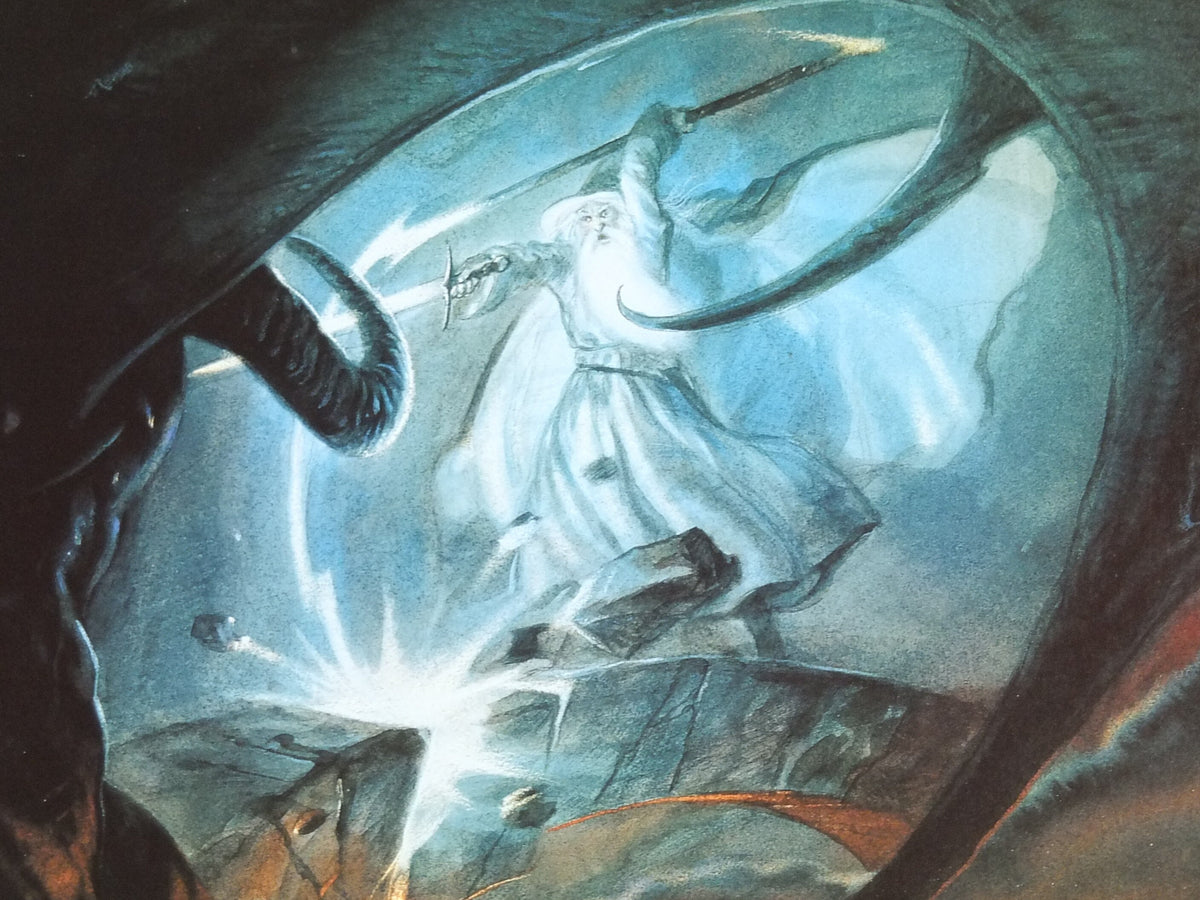 1996 The Balrog and Gandalf Poster, by John Howe, from 999 Games, You shall not pass, Durin's Bane, Lord of the Rings, print wall art decor