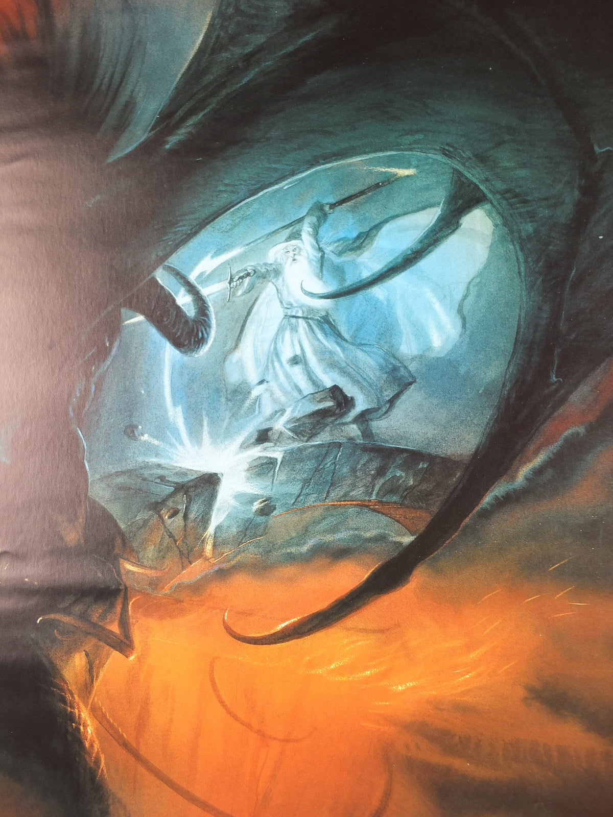 1996 The Balrog and Gandalf Poster, by John Howe, from 999 Games, You shall not pass, Durin's Bane, Lord of the Rings, print wall art decor