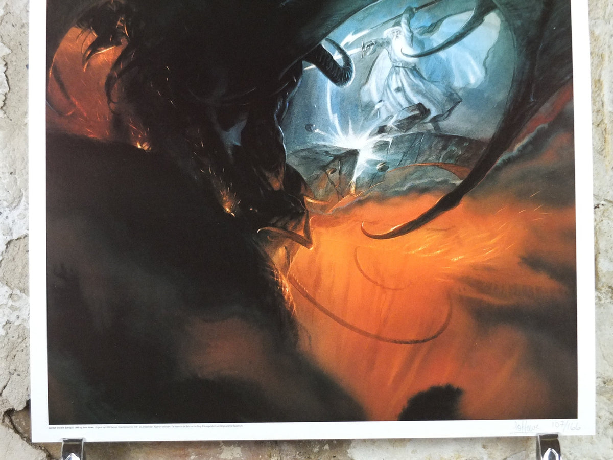 Signed Balrog and Gandalf Poster, by John Howe 1996, Limited Edition 107/166, from 999 Games, Khazad-dum, Lord of the Rings, wall art decor
