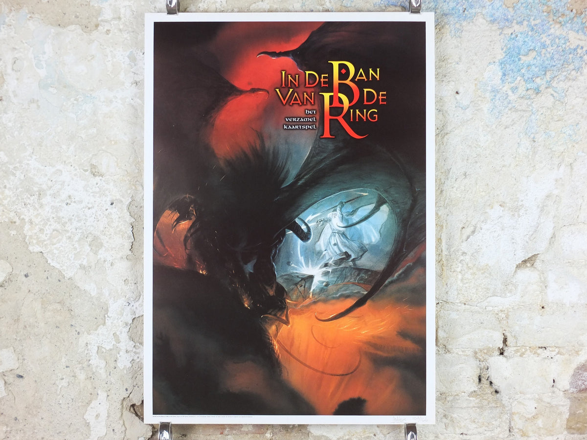 Signed Balrog and Gandalf Poster, by John Howe 1996, Limited Edition 107/166, from 999 Games, Khazad-dum, Lord of the Rings, wall art decor