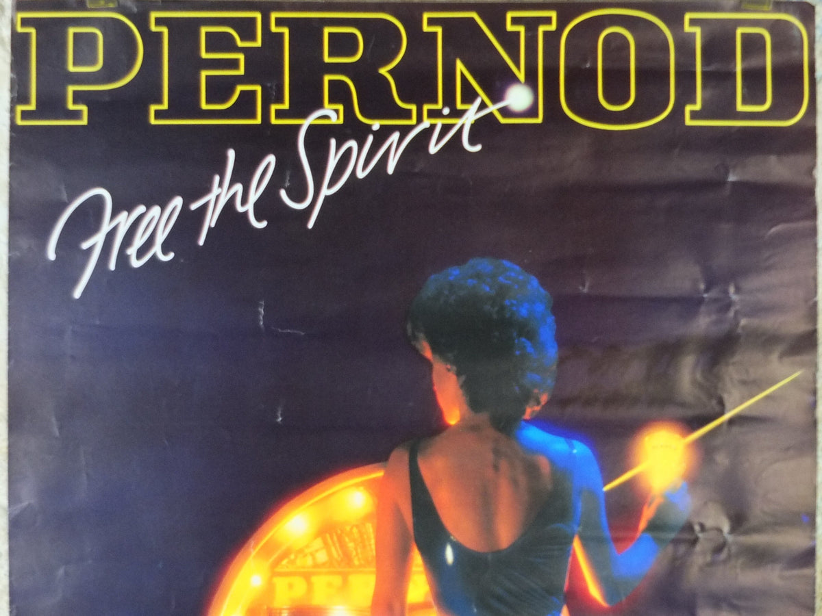 1980s Pernod Poster, Free the Spirit, Woman at Jukebox, apéritif pastis France, alcoholic drink, advertising print wall art decor