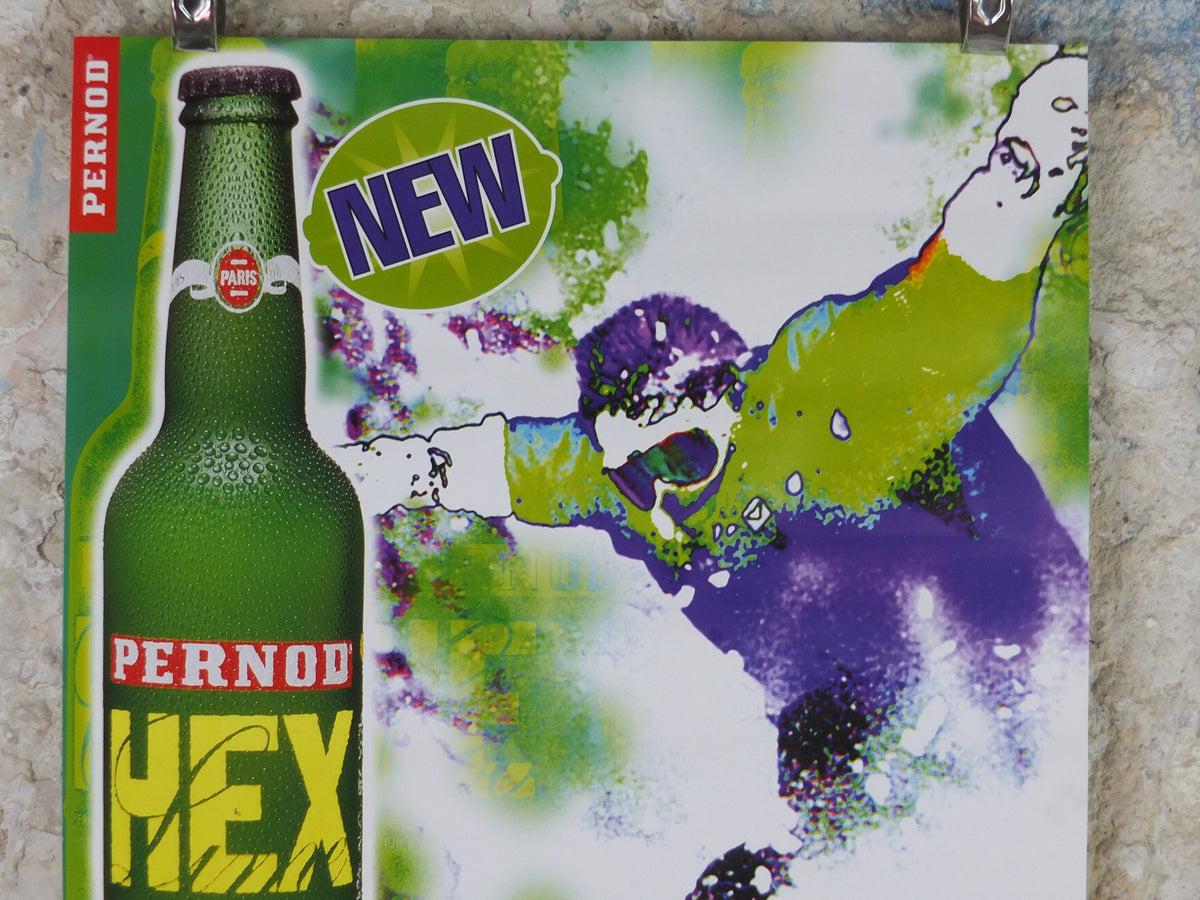 1990s Pernod Hex Poster, Alcopops, Snowboarder, Sublime refreshment, lime cola alcoholic drink, advertising print wall art decor