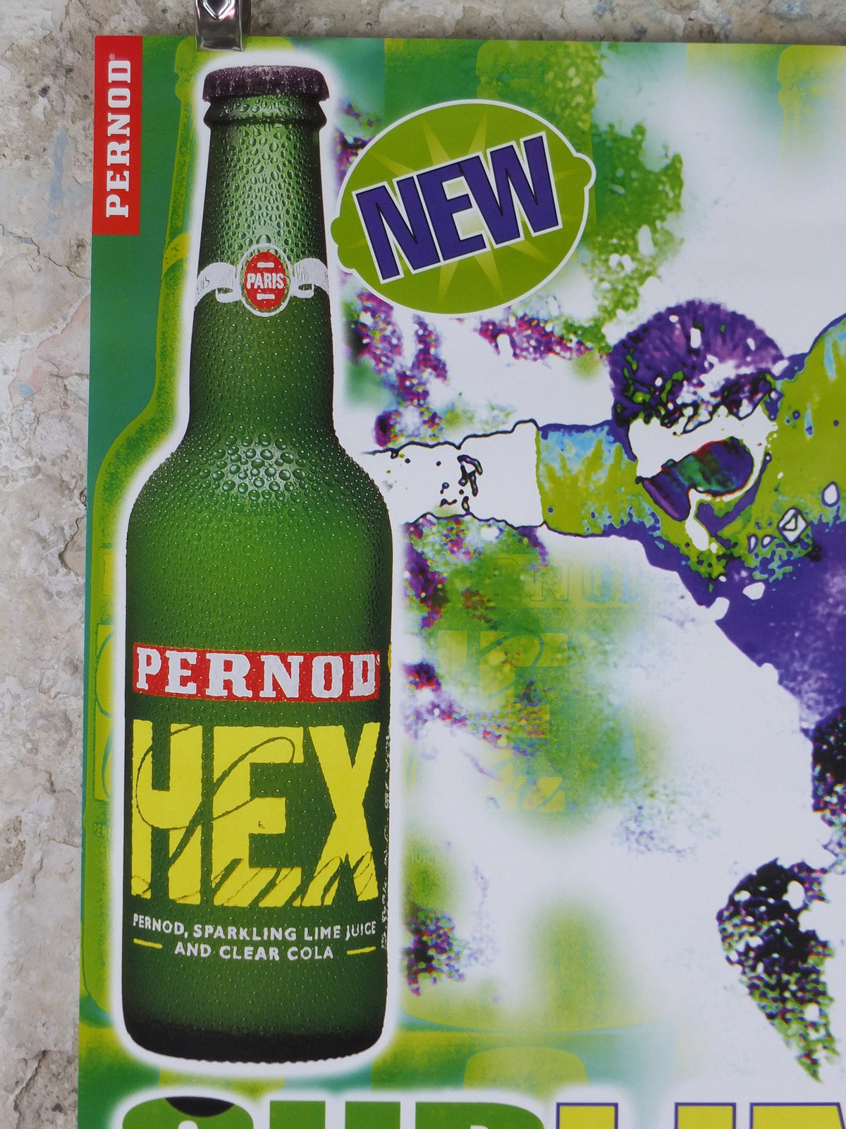 1990s Pernod Hex Poster, Alcopops, Snowboarder, Sublime refreshment, lime cola alcoholic drink, advertising print wall art decor