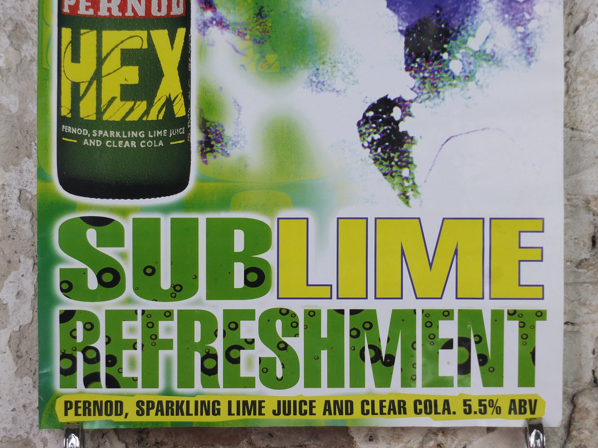 1990s Pernod Hex Poster, Alcopops, Snowboarder, Sublime refreshment, lime cola alcoholic drink, advertising print wall art decor
