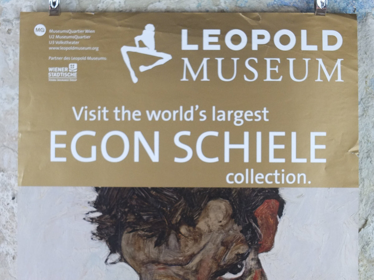 1990s Egon Schiele Poster, self portrait with bowed head 1912, Leopold Museum Wien, Expressionism gallery exhibition, wall art decor