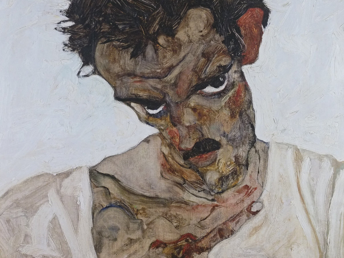 1990s Egon Schiele Poster, self portrait with bowed head 1912, Leopold Museum Wien, Expressionism gallery exhibition, wall art decor