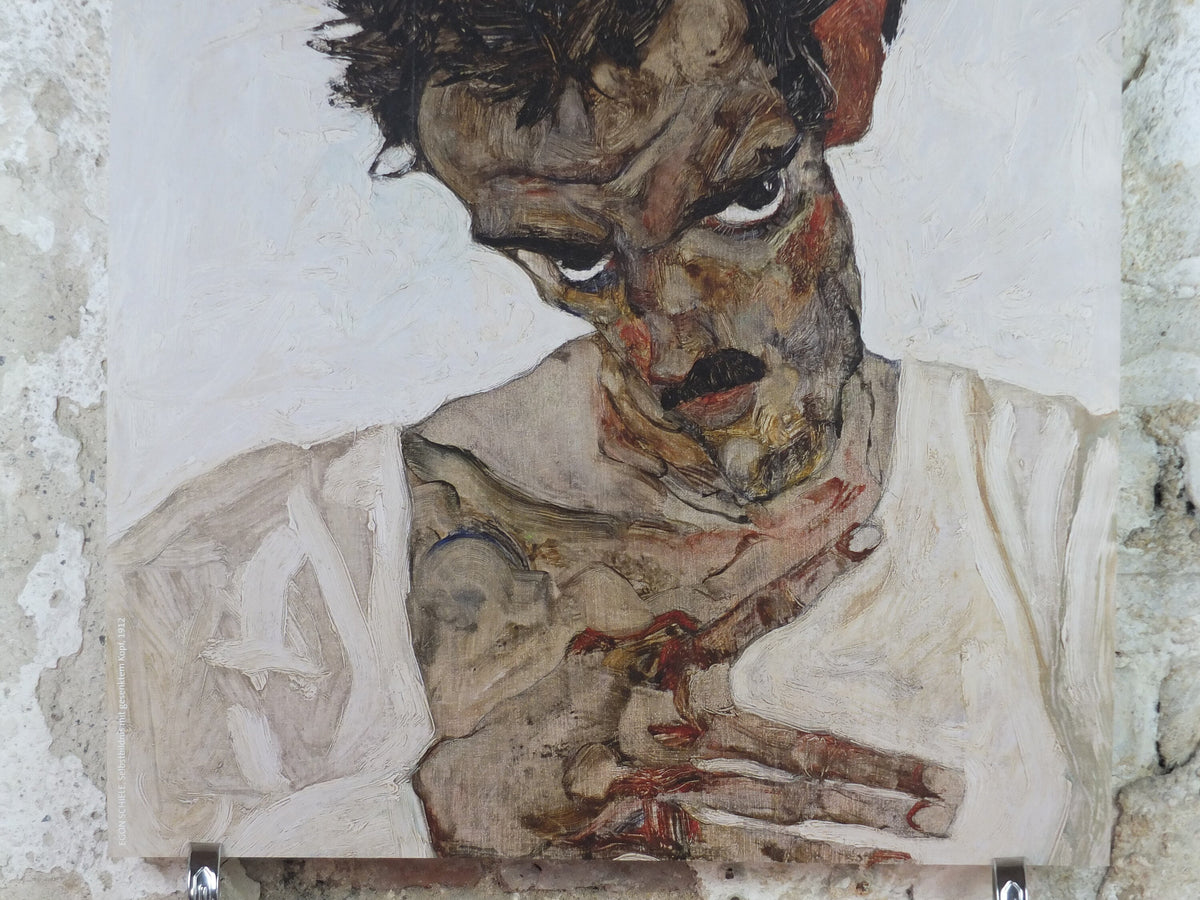 1990s Egon Schiele Poster, self portrait with bowed head 1912, Leopold Museum Wien, Expressionism gallery exhibition, wall art decor