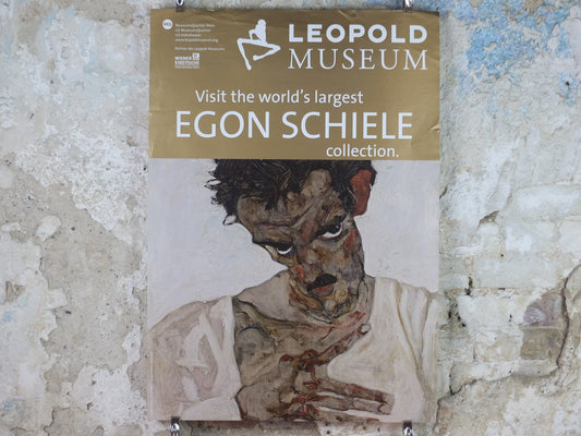1990s Egon Schiele Poster, self portrait with bowed head 1912, Leopold Museum Wien, Expressionism gallery exhibition, wall art decor