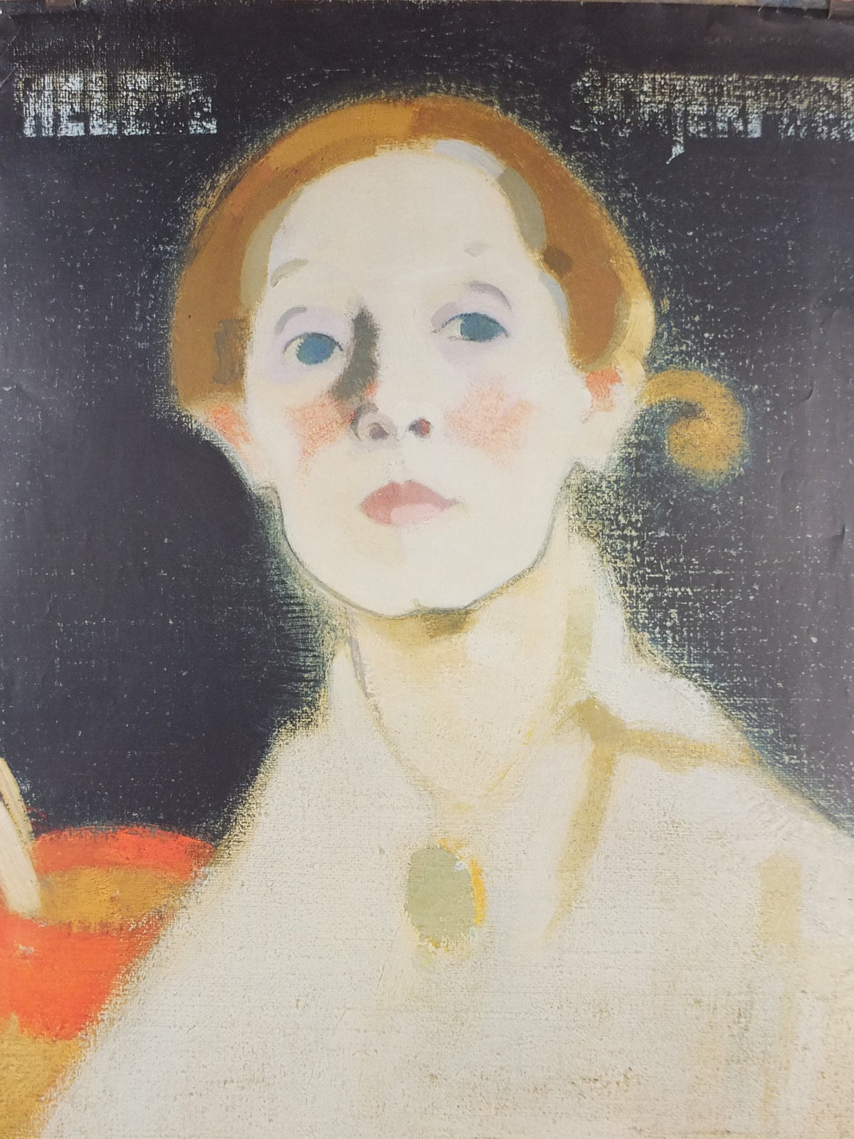 1996 Helene Schjerfbeck Poster, Self portrait on black background 1915, Finnish Realism Modernism, artist gallery exhibition, wall art decor