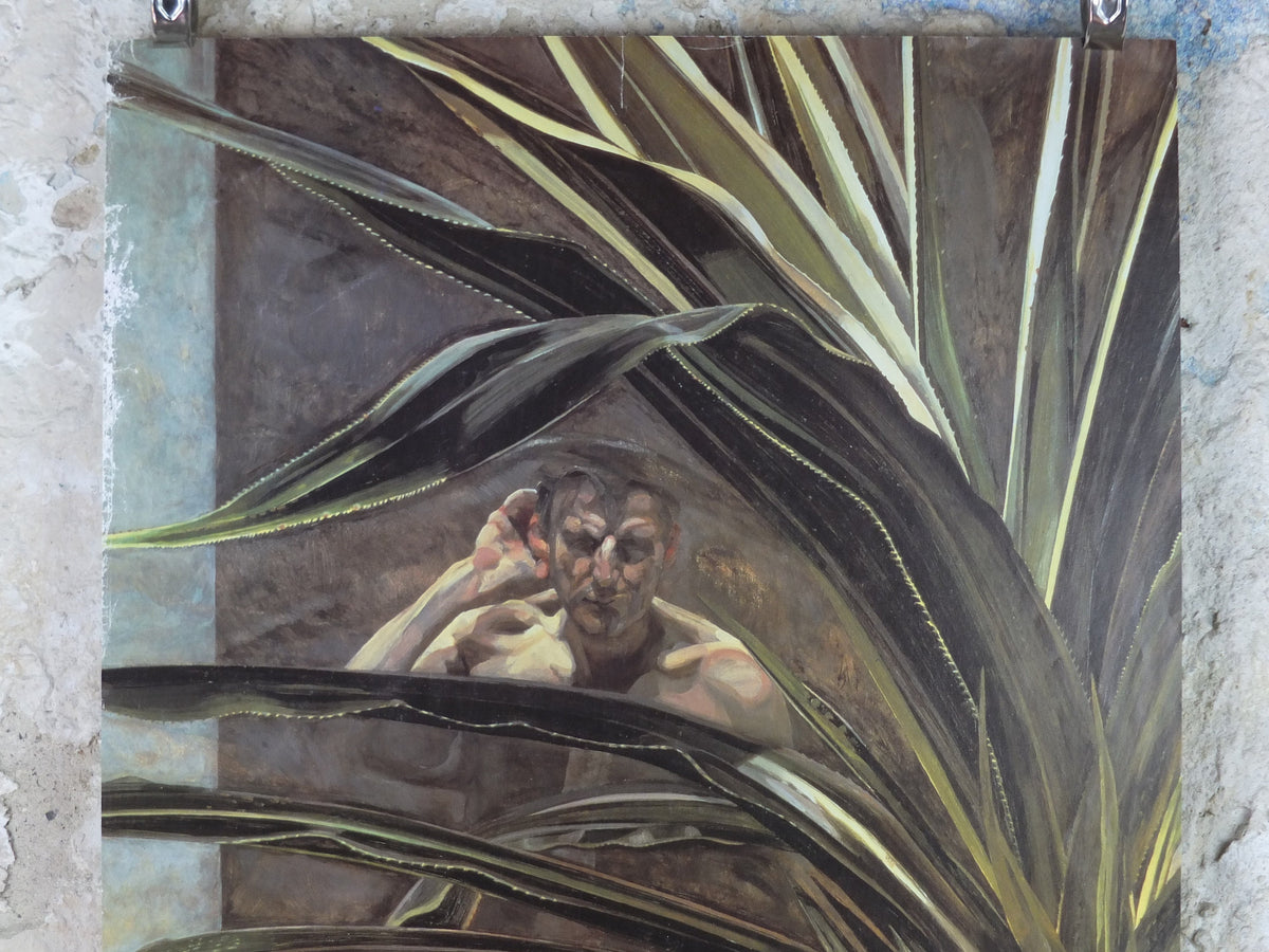 1995 Lucian Freud Poster, Interior With Plant, Reflection Listening, 1968, Maeght, Figurative Realism, gallery exhibition, wall art decor