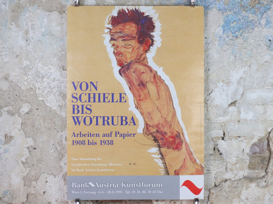 1996 Egon Schiele, leaning "Self portrait" Nude 1910, Bank Austria Kunstforum Wien, Expressionism gallery exhibition, wall art decor
