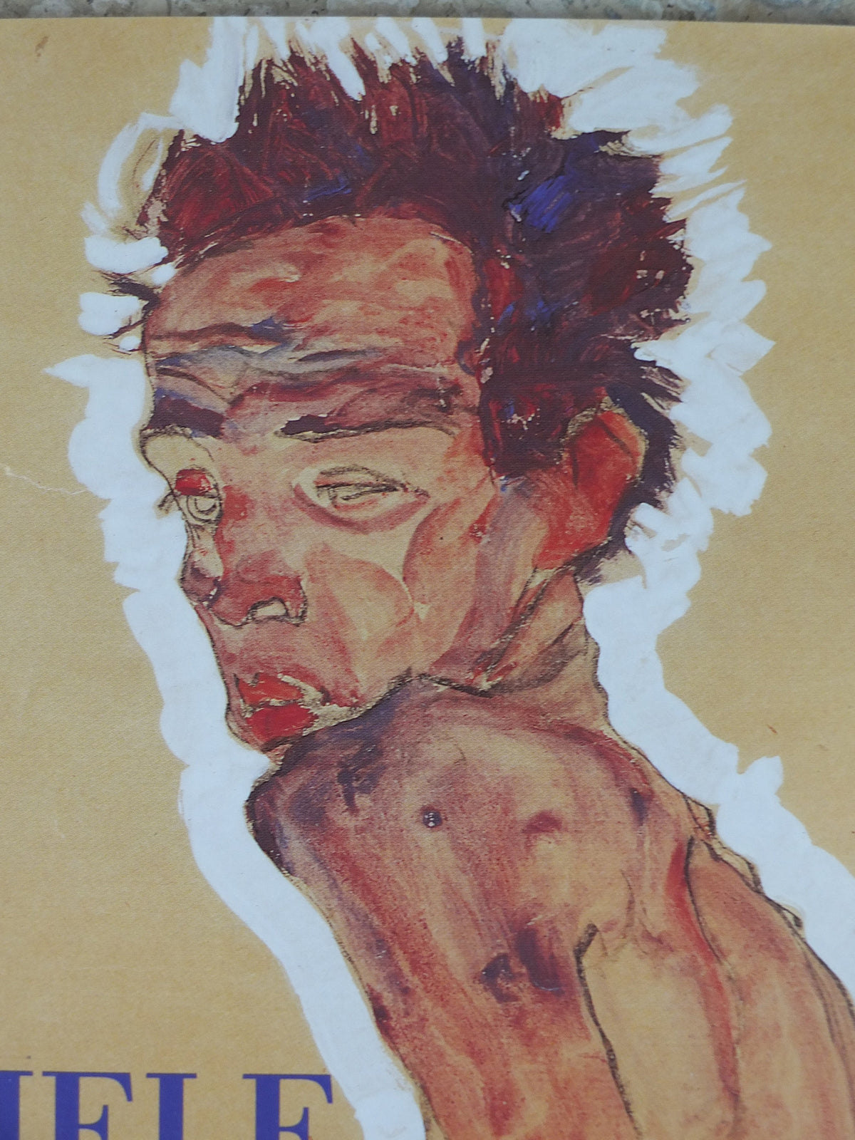 1996 Egon Schiele, leaning "Self portrait" Nude 1910, Bank Austria Kunstforum Wien, Expressionism gallery exhibition, wall art decor