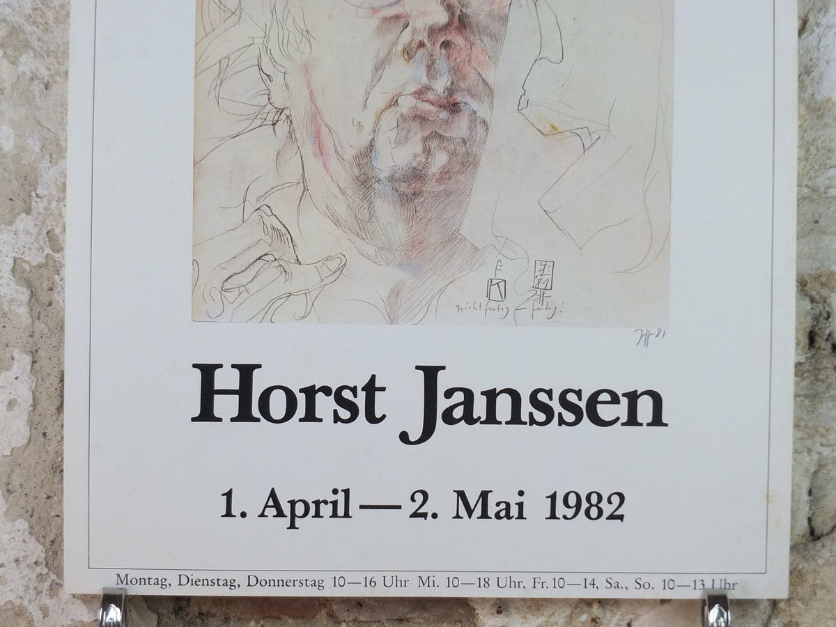 1981 Horst Janssen Poster, Self Portrait 1982, Albertina Wein, lithography and print making, gallery exhibition wall art decor