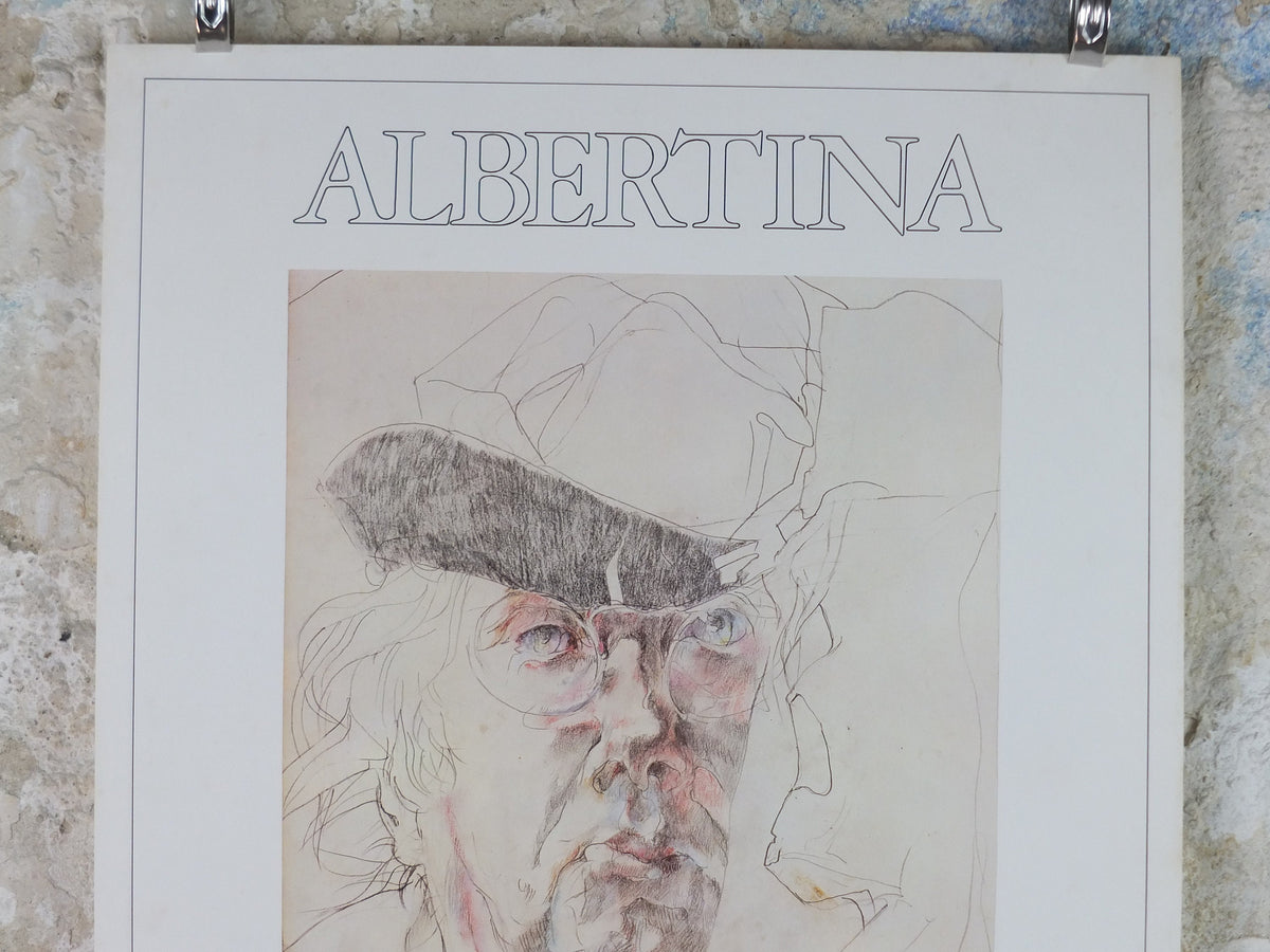 1981 Horst Janssen Poster, Self Portrait 1982, Albertina Wein, lithography and print making, gallery exhibition wall art decor
