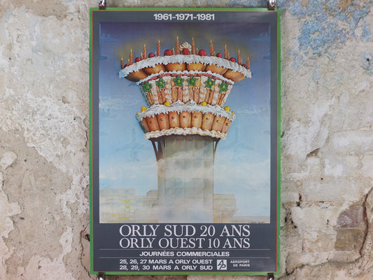 1981 Orly Airport Paris Poster, anniversary of the South (20 years) and West (10 years) airports Aeroport de Paris, Aviation, wall art decor