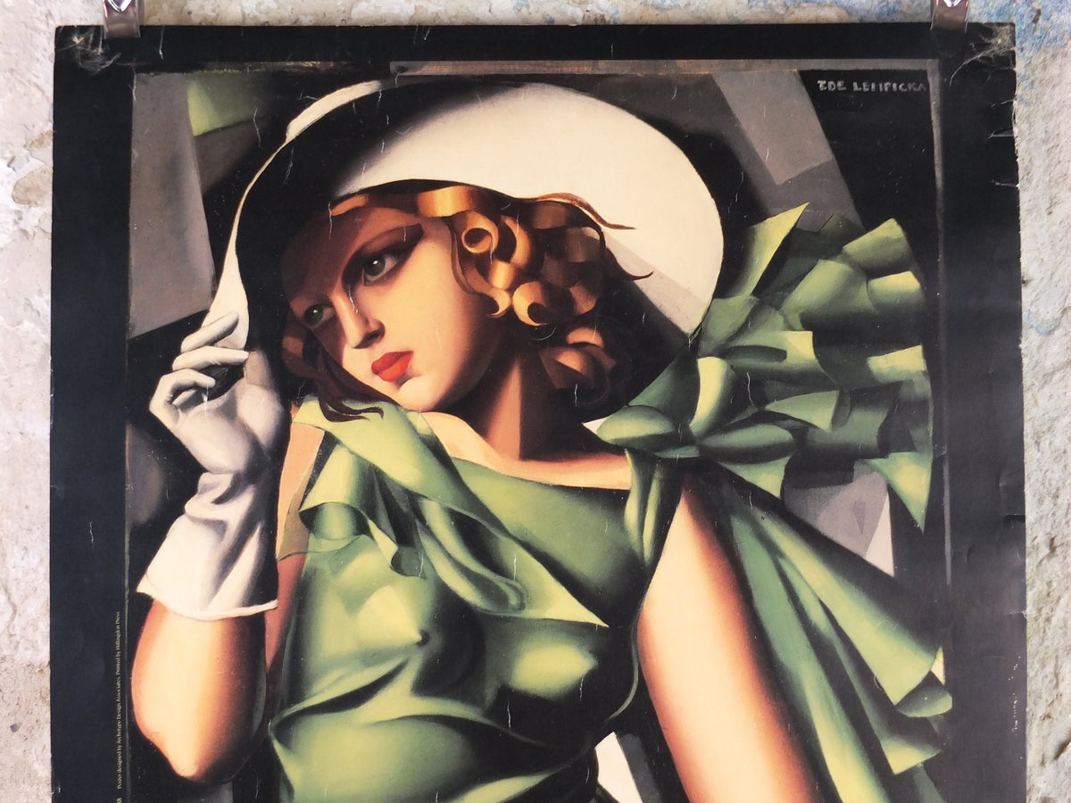 1989 Tamara de Lempicka Poster, "Young Girl in Green" 1927, Art Deco Nouveau cubism neoclassical style, gallery exhibition, wall art decor