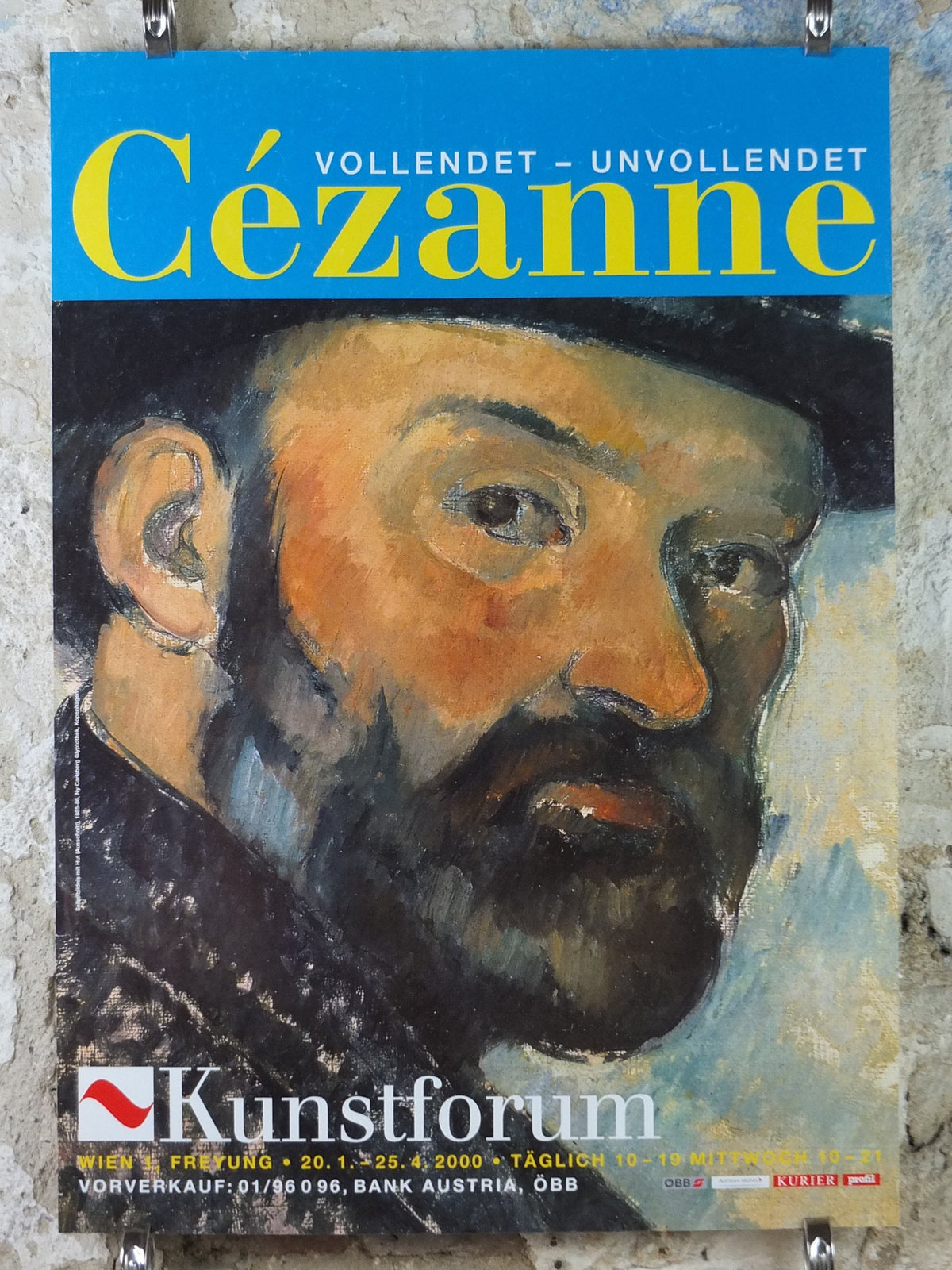 2000 Cezanne Poster, Self portrait with hat, 1885-1886, Kunstforum, Vienna, impressionists, artist gallery exhibition wall art decor