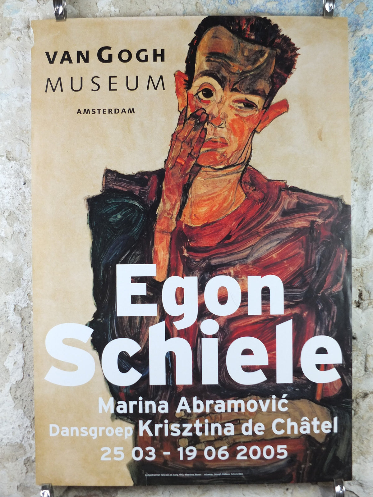 2005 Egon Schiele Poster, Self portrait with hand on face 1910, Expressionism gallery exhibition, wall art decor