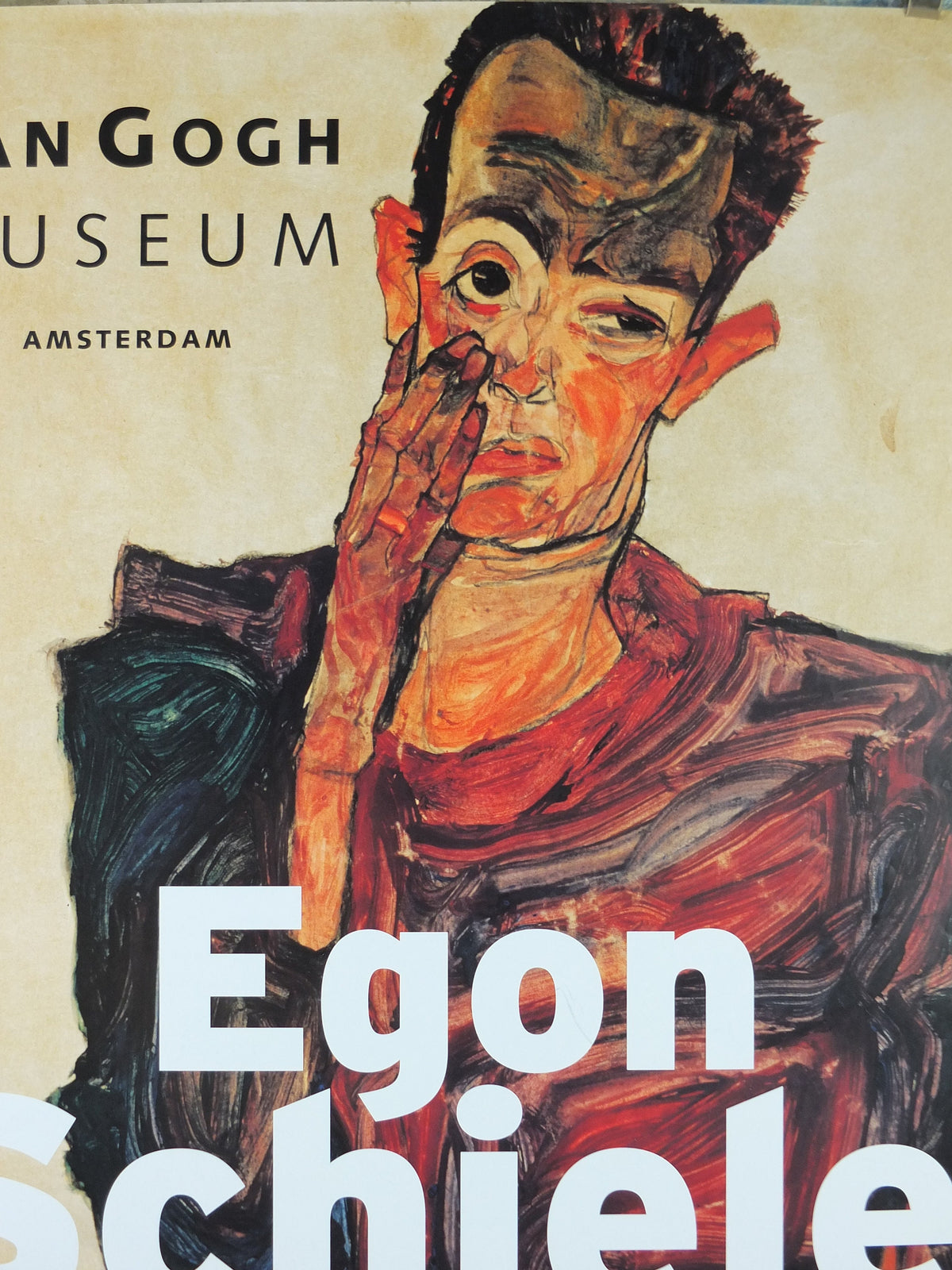2005 Egon Schiele Poster, Self portrait with hand on face 1910, Expressionism gallery exhibition, wall art decor