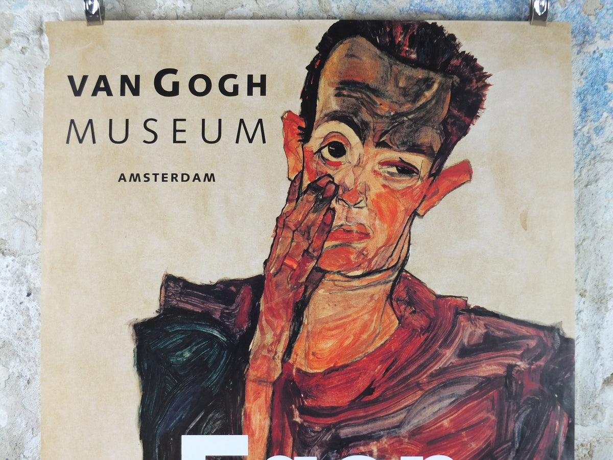 2005 Egon Schiele Poster, Self portrait with hand on face 1910, Expressionism gallery exhibition, wall art decor
