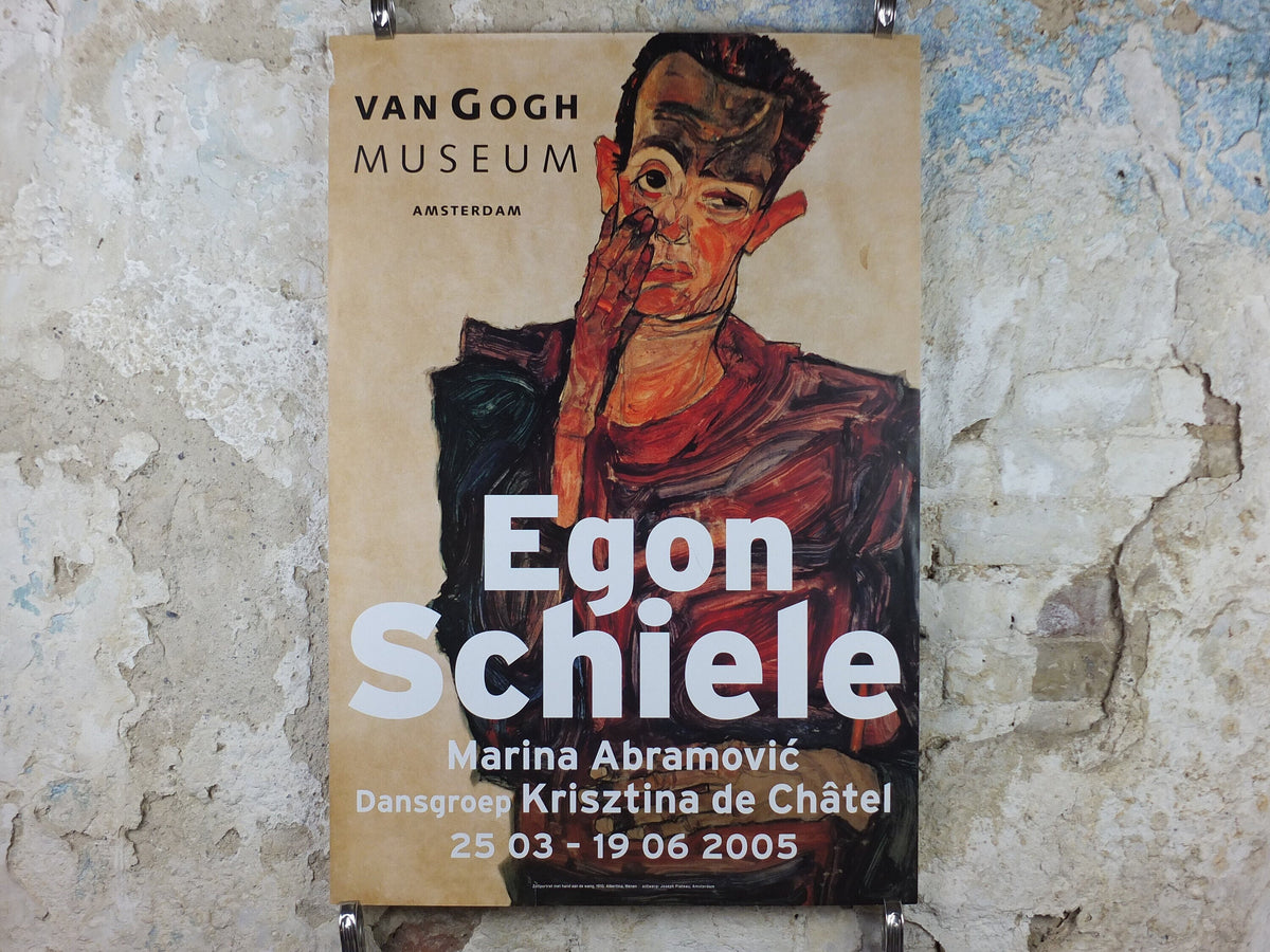 2005 Egon Schiele Poster, Self portrait with hand on face 1910, Expressionism gallery exhibition, wall art decor