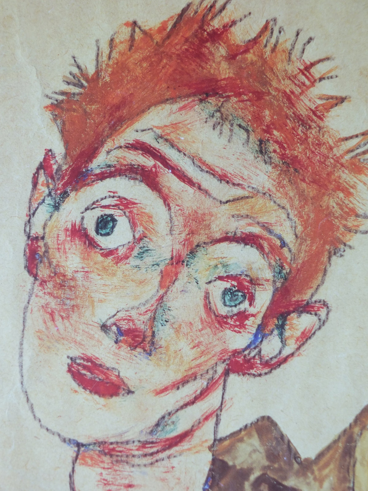 1998 Egon Schiele, leaning "Self portrait with striped sleeves" 1915, Leopold Museum Wien, Expressionism gallery exhibition, wall art decor