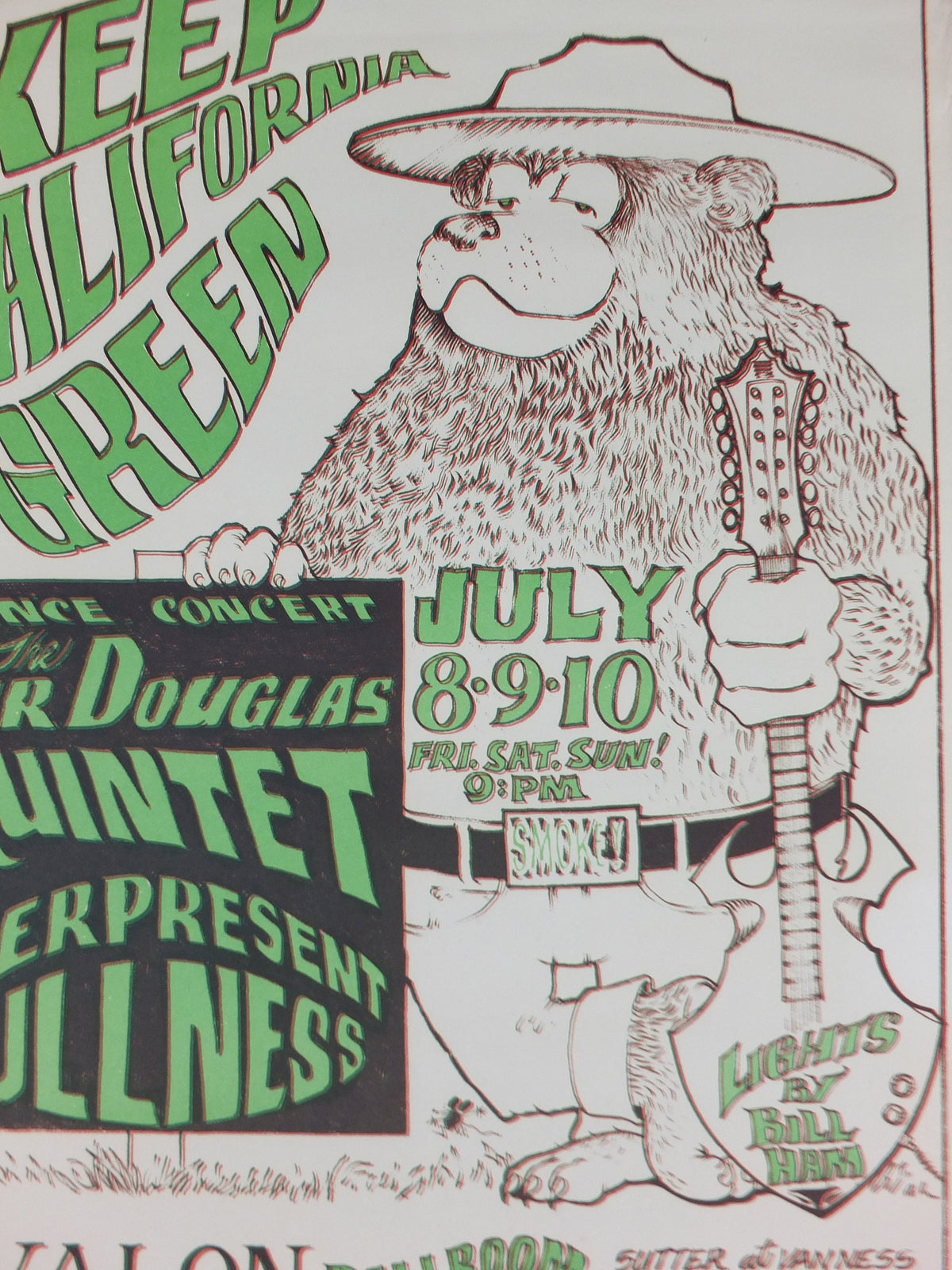 1966 Keep California Green / Sir Douglas Quintet and Everpresent Fullness Poster Avalon Ballroom Psychedelic folk rock music, wall art decor
