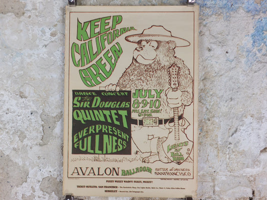 1966 Keep California Green / Sir Douglas Quintet and Everpresent Fullness Poster Avalon Ballroom Psychedelic folk rock music, wall art decor
