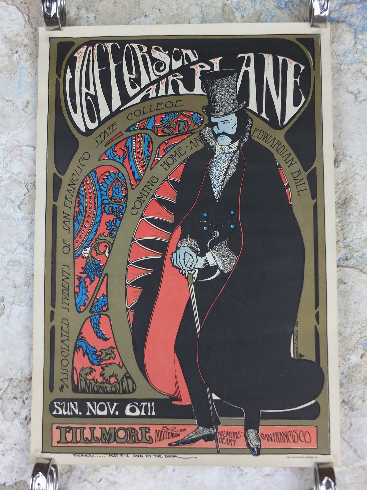 1966 Jefferson Airplane Poster, Fillmore, Home Coming Dance, Berkeley University, San Francisco, Psychedelic folk rock music, wall art decor