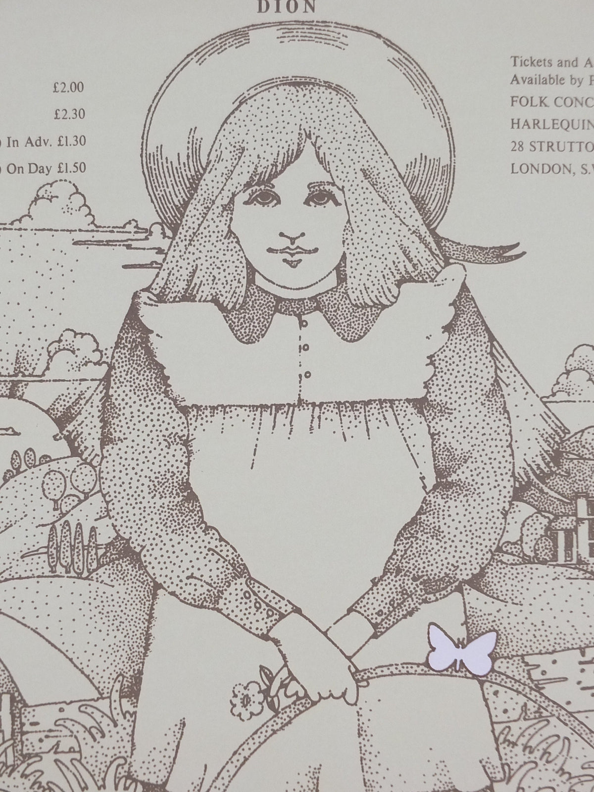1971 Folk Music at Tupholme Manor Park Poster, 1999 reprint, by Ian Beck, James Taylor, The Byrds, Psychedelic rock music, wall art decor