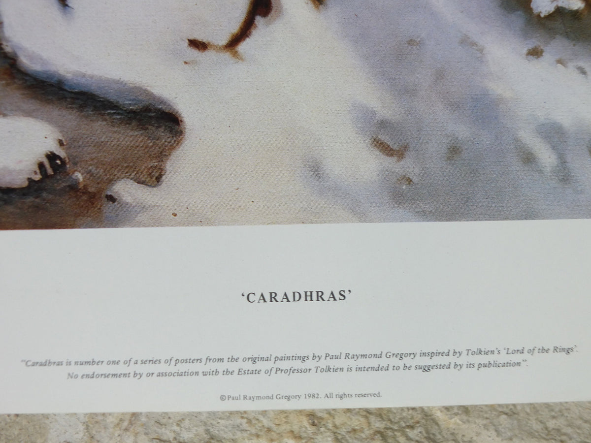 1982 Caradhras Poster, from the Tolkien Society, painted by Paul Raymond Gregory, Misty Mountains, Lord of the Rings, Moria, wall art decor