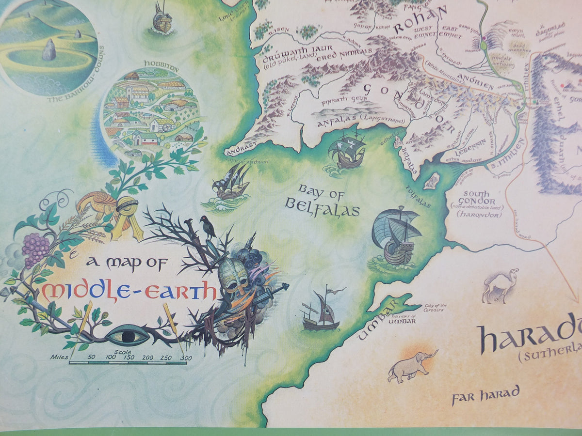1986 Pauline Baynes Map of Middle Earth Poster, J.R.R. Tolkien, Lord of the Rings, The Hobbit, Fellowship, fantasy wall art decor