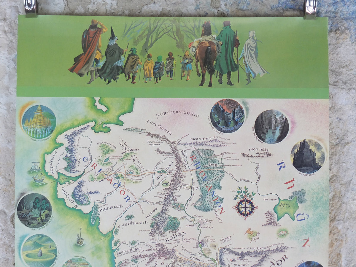 1986 Pauline Baynes Map of Middle Earth Poster, J.R.R. Tolkien, Lord of the Rings, The Hobbit, Fellowship, fantasy wall art decor