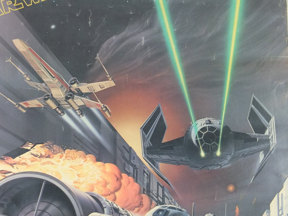 1977 Star Wars Poster, Death Star Trench attack run, Original Star Wars Fan Club, by Ralph McQuarrie, Luke Skywalker, wall art decor