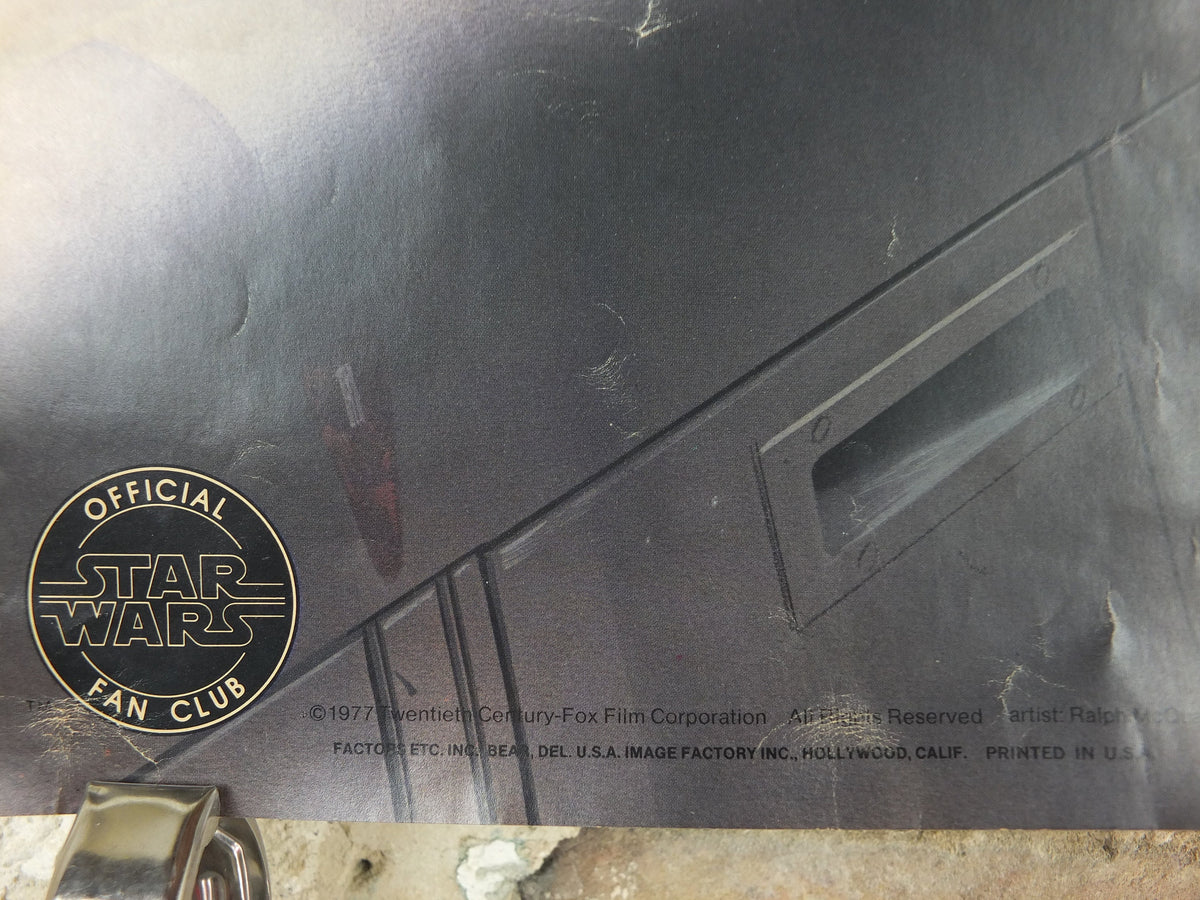 1977 Star Wars Poster, Death Star Trench attack run, Original Star Wars Fan Club, by Ralph McQuarrie, Luke Skywalker, wall art decor