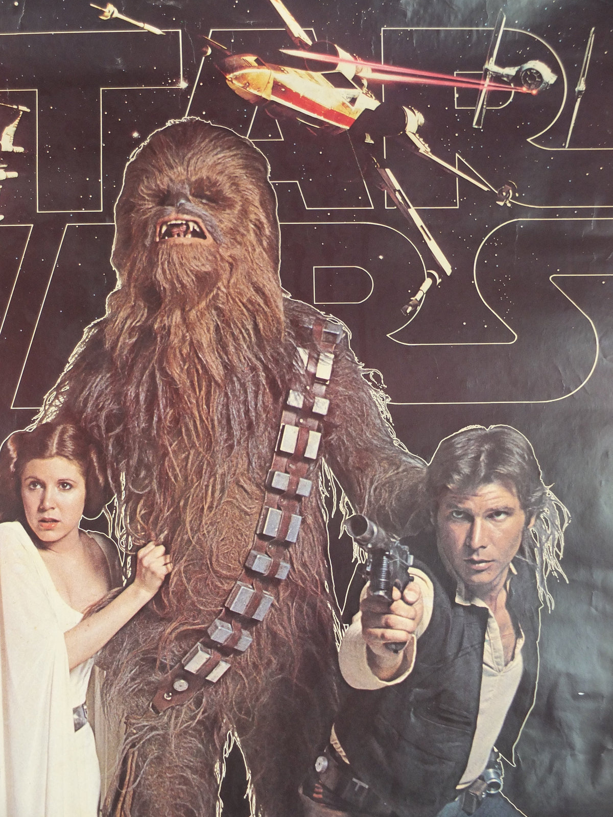 1977 Star Wars Poster, Luke Skywalker, Princess Leia, Chewbacca and Han Solo with blasters, by Scandecor 1783, Sweden, wall art decor