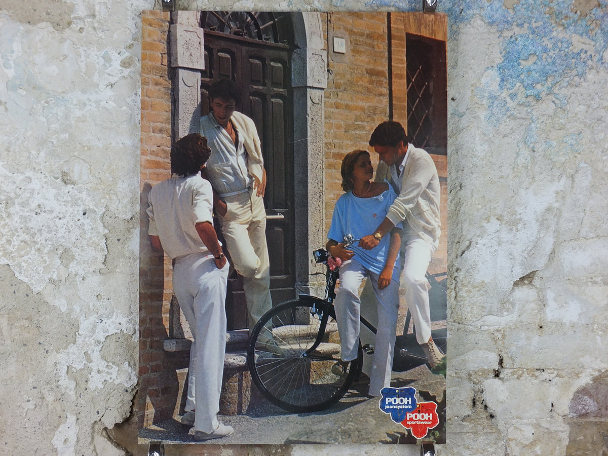 1983 Pooh Jeans Poster, Pooh Jeans System, Pooh Sportswear, Italy style chic fashion, advertising retro wall art decor