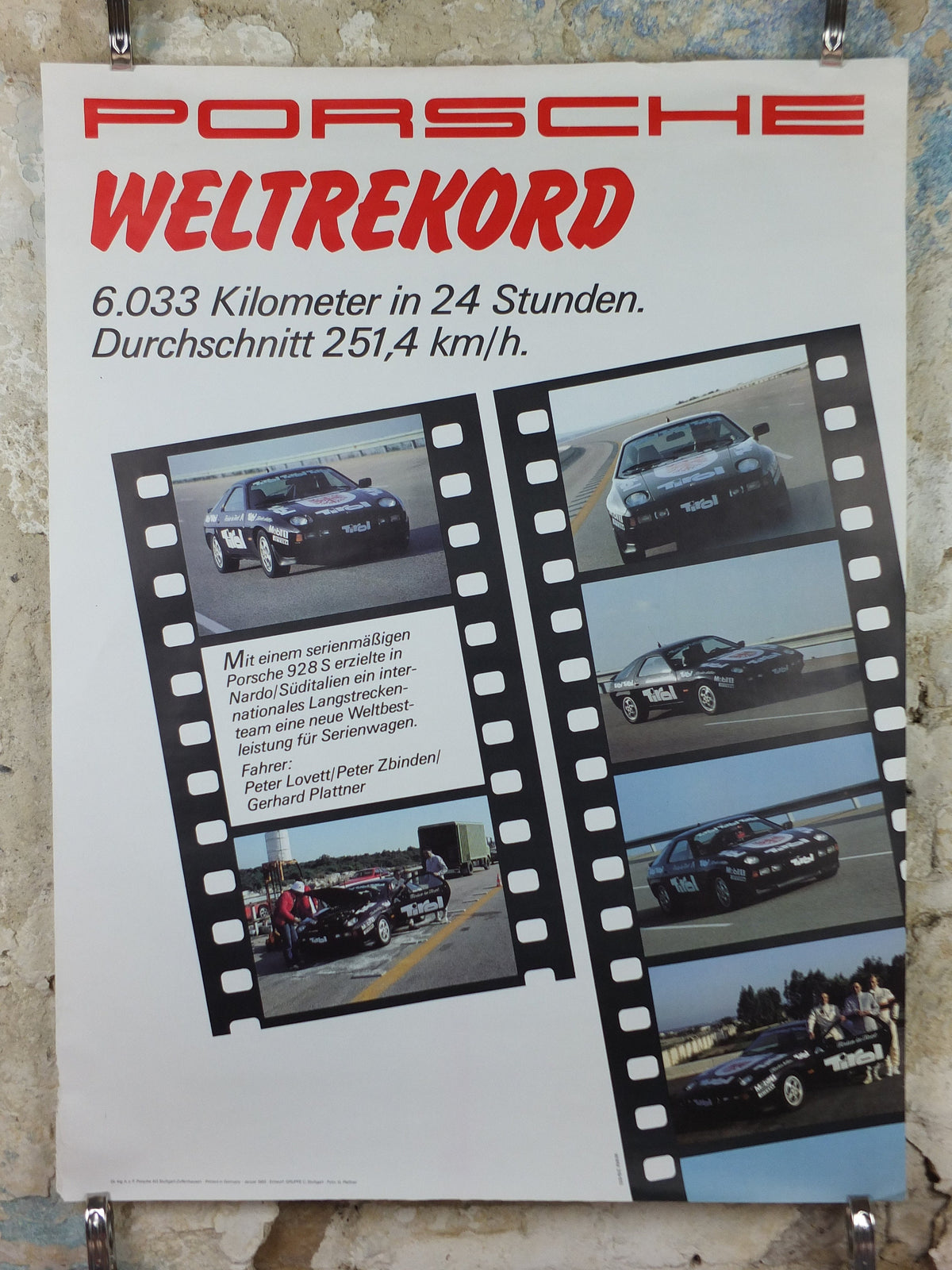 1983 Porsche 928S Poster, World Record, WeltreKord WWM319610, 6033 km in 24, Germany, Dr Ing, motorsport, formula racing car wall art decor