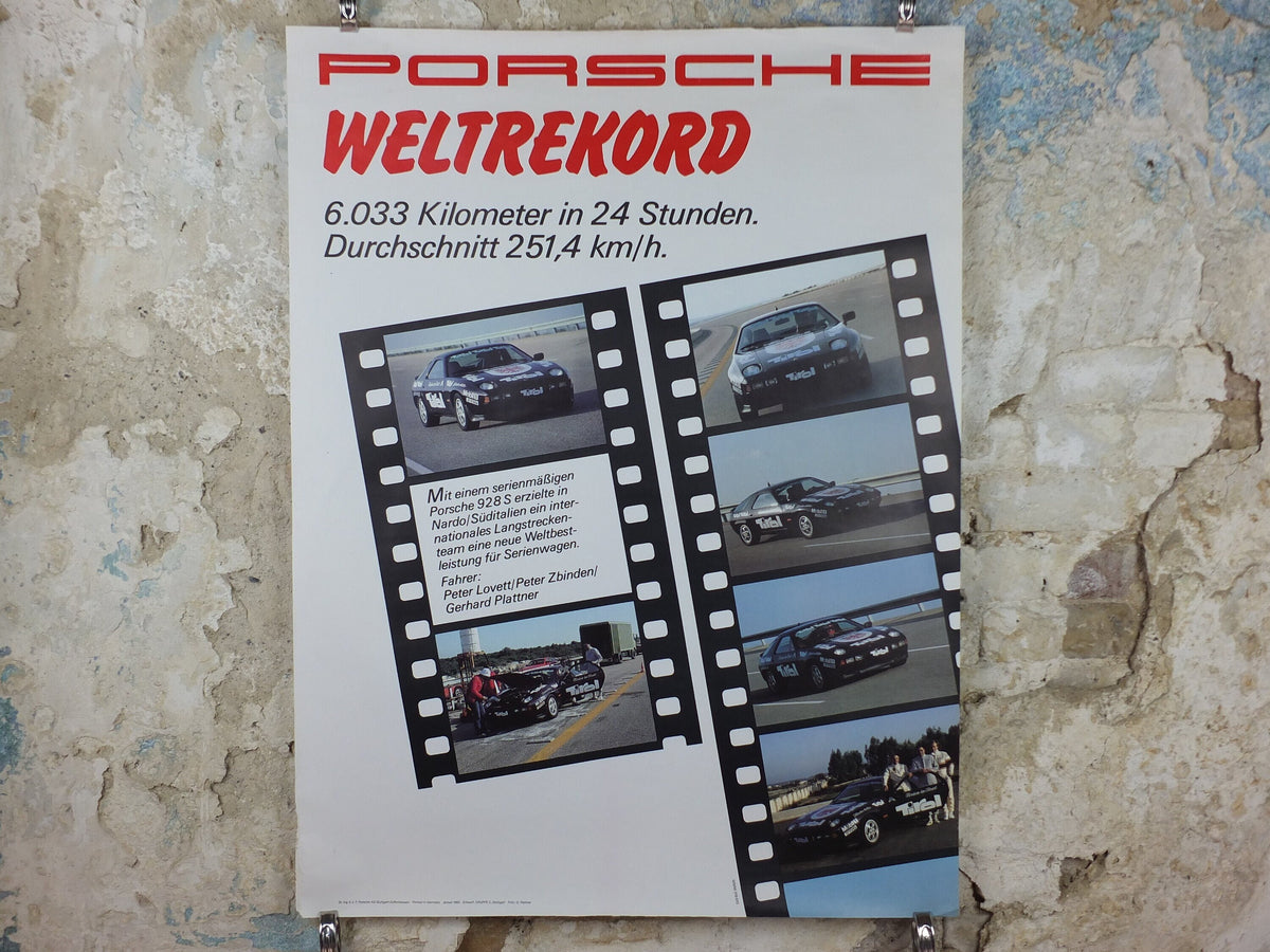 1983 Porsche 928S Poster, World Record, WeltreKord WWM319610, 6033 km in 24, Germany, Dr Ing, motorsport, formula racing car wall art decor